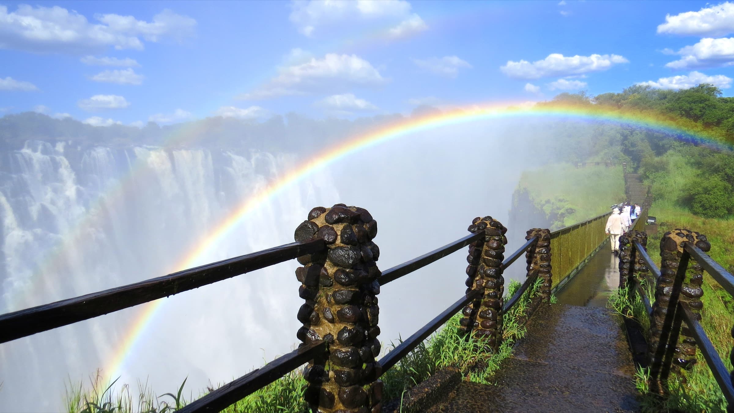 Rainbow over Victoria Falls from the walkway